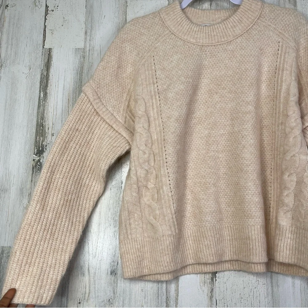 Madewell Knit Sweater Women's Medium Neutral‎ with Ribbed Collar Light Academia